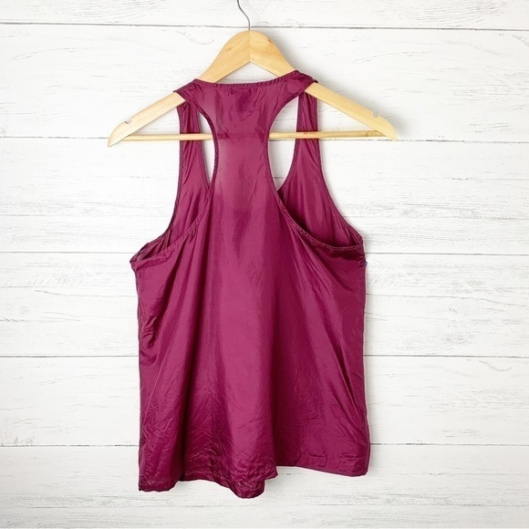 𝅺Club Monaco Silk Sleeveless Blouse Eggplant Racerback Ruffle Purple - Picture 2 of 7